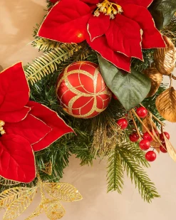 WeRChristmas Pre-Lit Decorated Wreath, Red/Gold, 60 Cm^ Decorated Wreaths|Pre Lit Wreaths