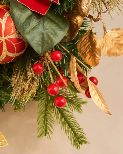 WeRChristmas Pre-Lit Decorated Wreath, Red/Gold, 60 Cm^ Decorated Wreaths|Pre Lit Wreaths