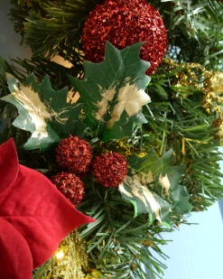 WeRChristmas Pre-Lit Decorated Wreath, Red/Gold, 60 Cm^ Decorated Wreaths|Pre Lit Wreaths