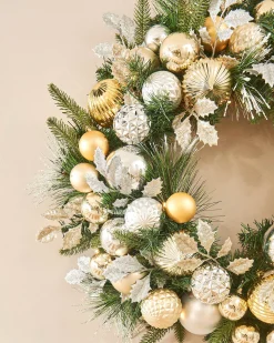 WeRChristmas Pre-Lit Decorated Wreath, Silver/Champagne/Gold, 76 Cm^ Pre Lit Wreaths