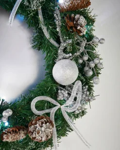WeRChristmas Pre-Lit Decorated Wreath, Silver Ice, 60 Cm^ Decorated Wreaths|Pre Lit Wreaths