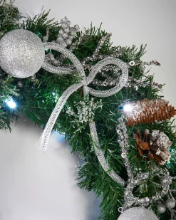 WeRChristmas Pre-Lit Decorated Wreath, Silver Ice, 60 Cm^ Decorated Wreaths|Pre Lit Wreaths