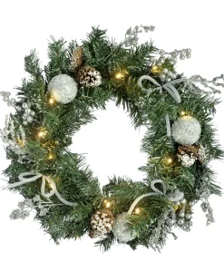 WeRChristmas Pre-Lit Decorated Wreath, Silver Ice, 60 Cm^ Decorated Wreaths|Pre Lit Wreaths