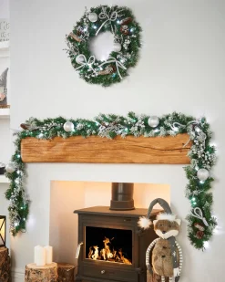 WeRChristmas Pre-Lit Decorated Wreath, Silver Ice, 60 Cm^ Decorated Wreaths|Pre Lit Wreaths