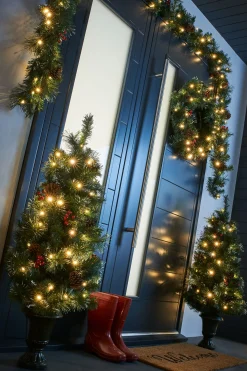 WeRChristmas Pre-Lit Decorative Christmas Trees, Wreath & Garland Bundle^ Tree Silhouettes|Decorated Wreaths