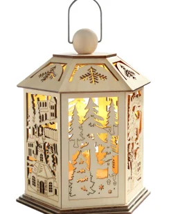 WeRChristmas Pre-Lit Decorative Wooden Lantern, 20 Cm^ Table Decorations