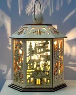 WeRChristmas Pre-Lit Decorative Wooden Lantern, 20 Cm^ Table Decorations