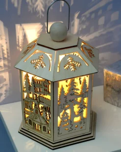 WeRChristmas Pre-Lit Decorative Wooden Lantern, 20 Cm^ Table Decorations