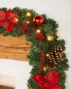 WeRChristmas Pre-Lit Extra Thick Decorated Garland, Red/Gold, 9 Ft^ Decorated Garlands|Pre Lit Garlands