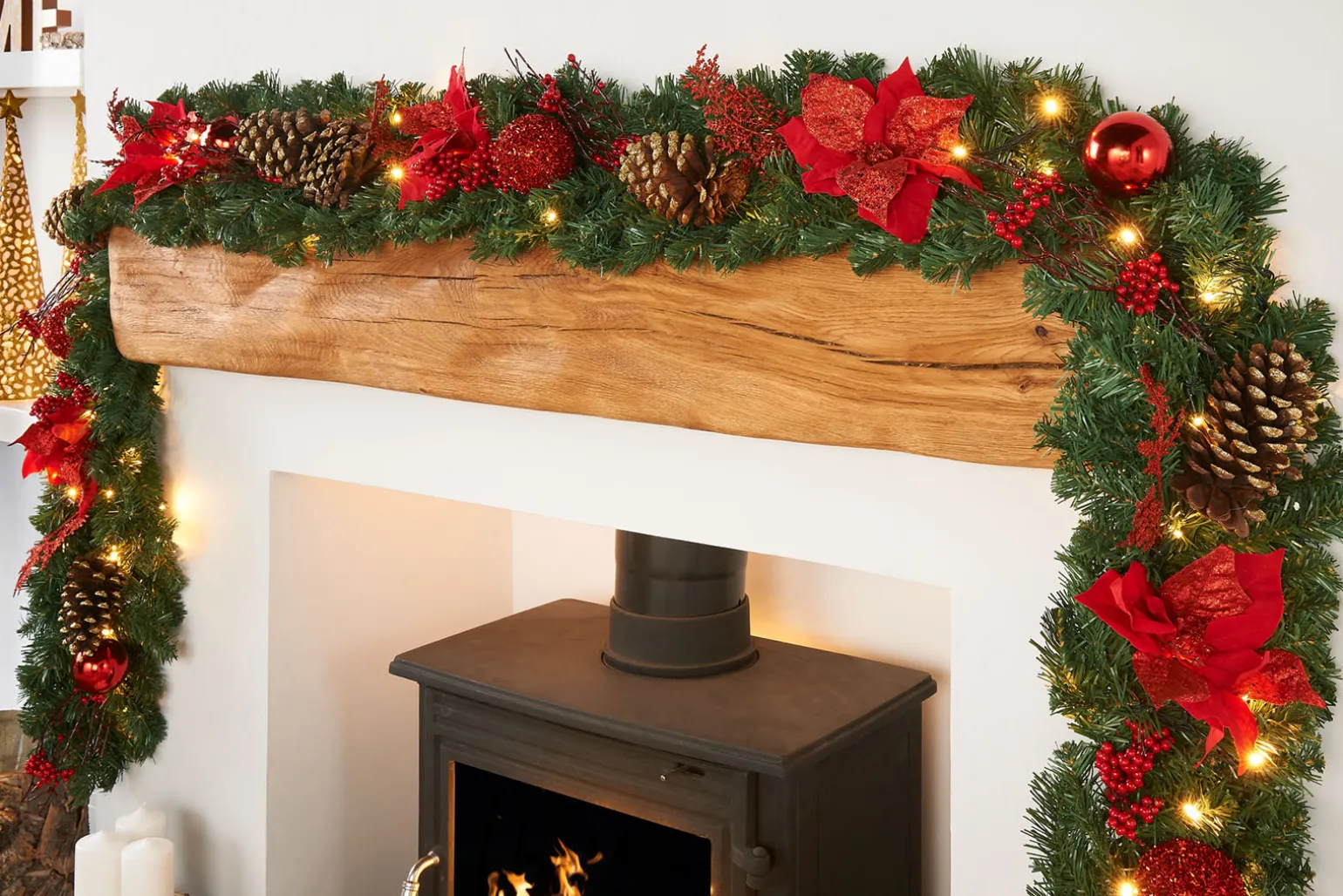 WeRChristmas Pre-Lit Extra Thick Decorated Garland, Red/Gold, 9 Ft^ Decorated Garlands|Pre Lit Garlands