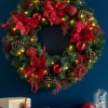 WeRChristmas Pre-Lit Extra Thick Decorated Wreath, Red/Gold, 76 Cm^ Decorated Wreaths|Pre Lit Wreaths