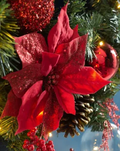 WeRChristmas Pre-Lit Extra Thick Decorated Wreath, Red/Gold, 76 Cm^ Decorated Wreaths|Pre Lit Wreaths