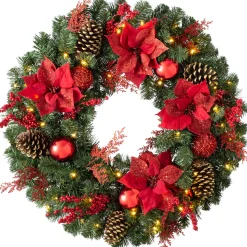WeRChristmas Pre-Lit Extra Thick Decorated Wreath, Red/Gold, 76 Cm^ Decorated Wreaths|Pre Lit Wreaths