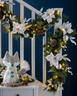 WeRChristmas Pre-Lit Extra Thick Decorated Garland, Silver/White, 9 Ft^ Decorated Garlands|Pre Lit Garlands