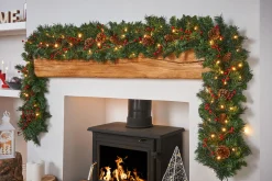 WeRChristmas Pre-Lit Extra Thick Mixed Pine Garland, Pinecones & Berries, 9 Ft^ Decorated Garlands|Pre Lit Garlands