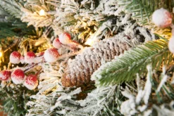 WeRChristmas Pre-Lit Extra Thick Mixed Pine Snow Flocked Garland, Pinecones & Berries, 9 Ft^ Snow Flocked Garlands|Decorated Garlands