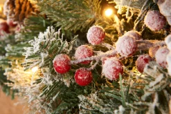 WeRChristmas Pre-Lit Extra Thick Mixed Pine Snow Flocked Garland, Pinecones & Berries, 9 Ft^ Snow Flocked Garlands|Decorated Garlands