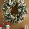 WeRChristmas Pre-Lit Extra Thick Mixed Pine Snow Flocked Wreath, Pinecones & Berries, 76 Cm^ Decorated Wreaths|Pre Lit Wreaths