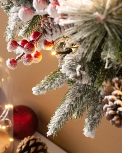 WeRChristmas Pre-Lit Extra Thick Mixed Pine Snow Flocked Wreath, Pinecones & Berries, 76 Cm^ Decorated Wreaths|Pre Lit Wreaths