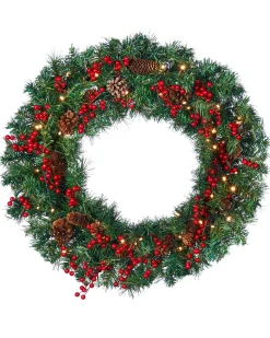 WeRChristmas Pre-Lit Extra Thick Wreath, Pinecones & Berries, 76 Cm^ Decorated Wreaths|Pre Lit Wreaths