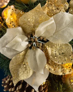 WeRChristmas Pre-Lit Extra Thick Wreath, Cream/Gold, 76 Cm^ Decorated Wreaths|Pre Lit Wreaths