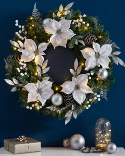 WeRChristmas Pre-Lit Extra Thick Wreath, Silver/White, 76 Cm^ Decorated Wreaths|Pre Lit Wreaths