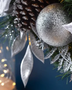 WeRChristmas Pre-Lit Extra Thick Wreath, Silver/White, 76 Cm^ Decorated Wreaths|Pre Lit Wreaths