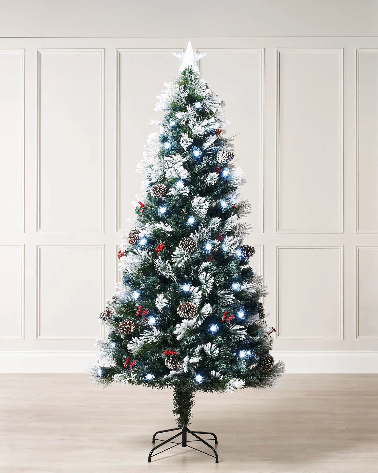 WeRChristmas Pre-Lit Fibre Optic Frosted Christmas Tree With Tree Topper, 7 Ft^ Fibre Optic Christmas Trees|Snow Flocked Christmas Trees