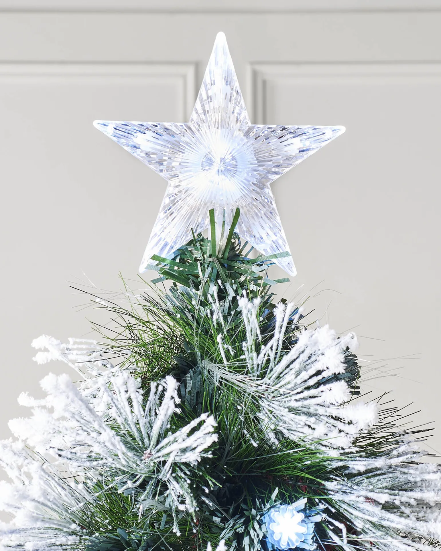 WeRChristmas Pre-Lit Fibre Optic Frosted Christmas Tree With Tree Topper, 7 Ft^ Fibre Optic Christmas Trees|Snow Flocked Christmas Trees