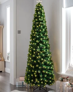 WeRChristmas Pre-Lit Fibre Optic Pencil Christmas Tree With Warm White LED Stars, 5 Ft^ Fibre Optic Christmas Trees|Pre Lit Christmas Trees