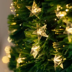 WeRChristmas Pre-Lit Fibre Optic Pencil Christmas Tree With Warm White LED Stars, 5 Ft^ Fibre Optic Christmas Trees|Pre Lit Christmas Trees
