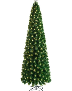 WeRChristmas Pre-Lit Fibre Optic Pencil Christmas Tree With Warm White LED Stars, 5 Ft^ Fibre Optic Christmas Trees|Pre Lit Christmas Trees