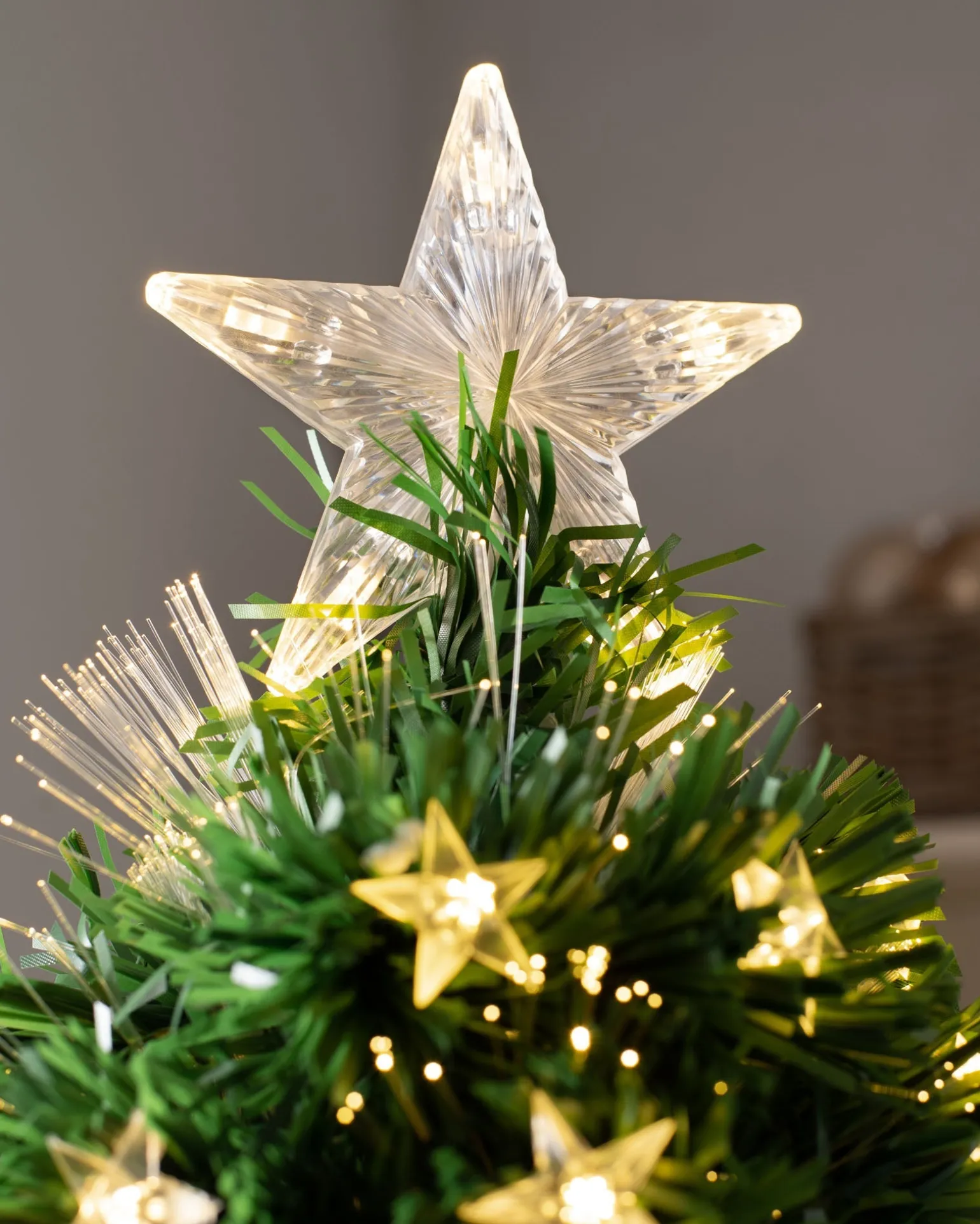 WeRChristmas Pre-Lit Fibre Optic Pencil Christmas Tree With Warm White LED Stars, 5 Ft^ Fibre Optic Christmas Trees|Pre Lit Christmas Trees