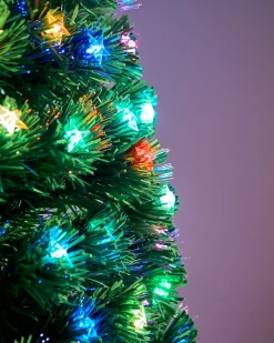 WeRChristmas Pre-Lit Fibre Optic Pencil Christmas Tree With Multi-Coloured LED Stars, 7 Ft^ Budget Christmas Trees|Fibre Optic Christmas Trees