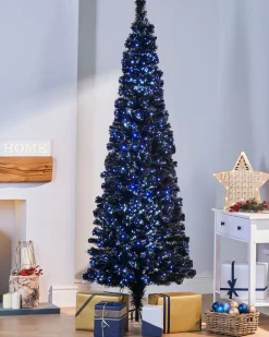 WeRChristmas Pre-Lit Fibre Optic Slim Black Christmas Tree, 6 Ft^ Budget Christmas Trees|Fibre Optic Christmas Trees