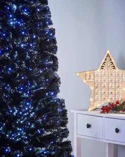 WeRChristmas Pre-Lit Fibre Optic Slim Black Christmas Tree, 6 Ft^ Budget Christmas Trees|Fibre Optic Christmas Trees