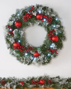 WeRChristmas Pre-Lit Frosted Decorated Wreath, 60 Cm^ Decorated Wreaths|Pre Lit Wreaths