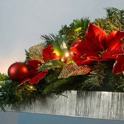 WeRChristmas Pre-Lit Frosted Decorated Arch Garland With 20 Warm White LEDs, Red/Gold, 3 Ft^ Decorated Garlands|Pre Lit Garlands