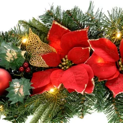 WeRChristmas Pre-Lit Frosted Decorated Arch Garland With 20 Warm White LEDs, Red/Gold, 3 Ft^ Decorated Garlands|Pre Lit Garlands