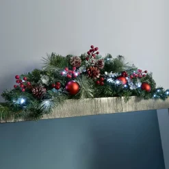 WeRChristmas Pre-Lit Frosted Decorated Arch Garland With 20 Cool White LEDs, 3 Ft^ Snow Flocked Garlands|Decorated Garlands