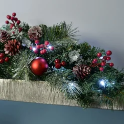 WeRChristmas Pre-Lit Frosted Decorated Arch Garland With 20 Cool White LEDs, 3 Ft^ Snow Flocked Garlands|Decorated Garlands