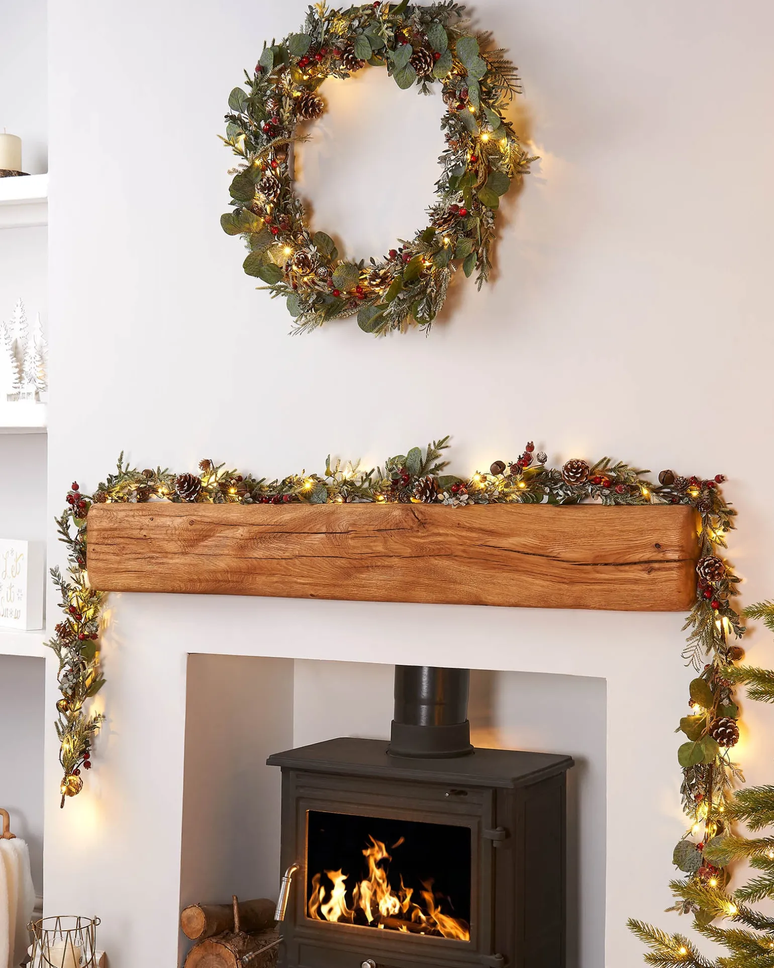WeRChristmas Pre-Lit Frosted Eucalyptus Wreath, Pinecones & Berries, 76 Cm^ Decorated Wreaths|Pre Lit Wreaths