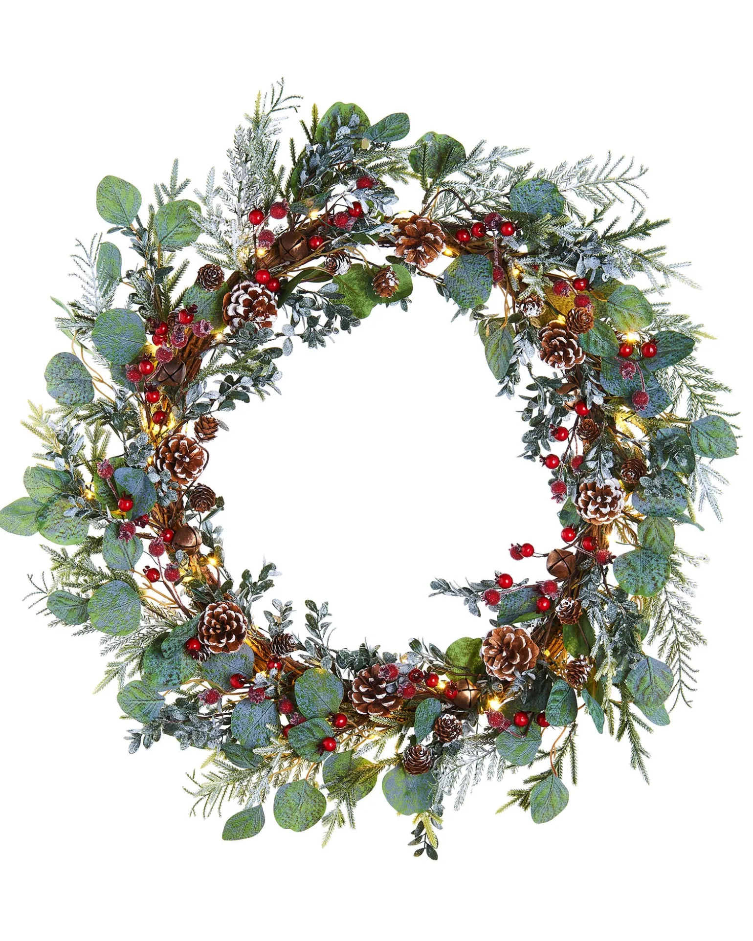 WeRChristmas Pre-Lit Frosted Eucalyptus Wreath, Pinecones & Berries, 76 Cm^ Decorated Wreaths|Pre Lit Wreaths