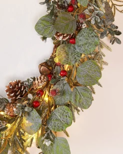 WeRChristmas Pre-Lit Frosted Eucalyptus Wreath, Pinecones & Berries, 76 Cm^ Decorated Wreaths|Pre Lit Wreaths