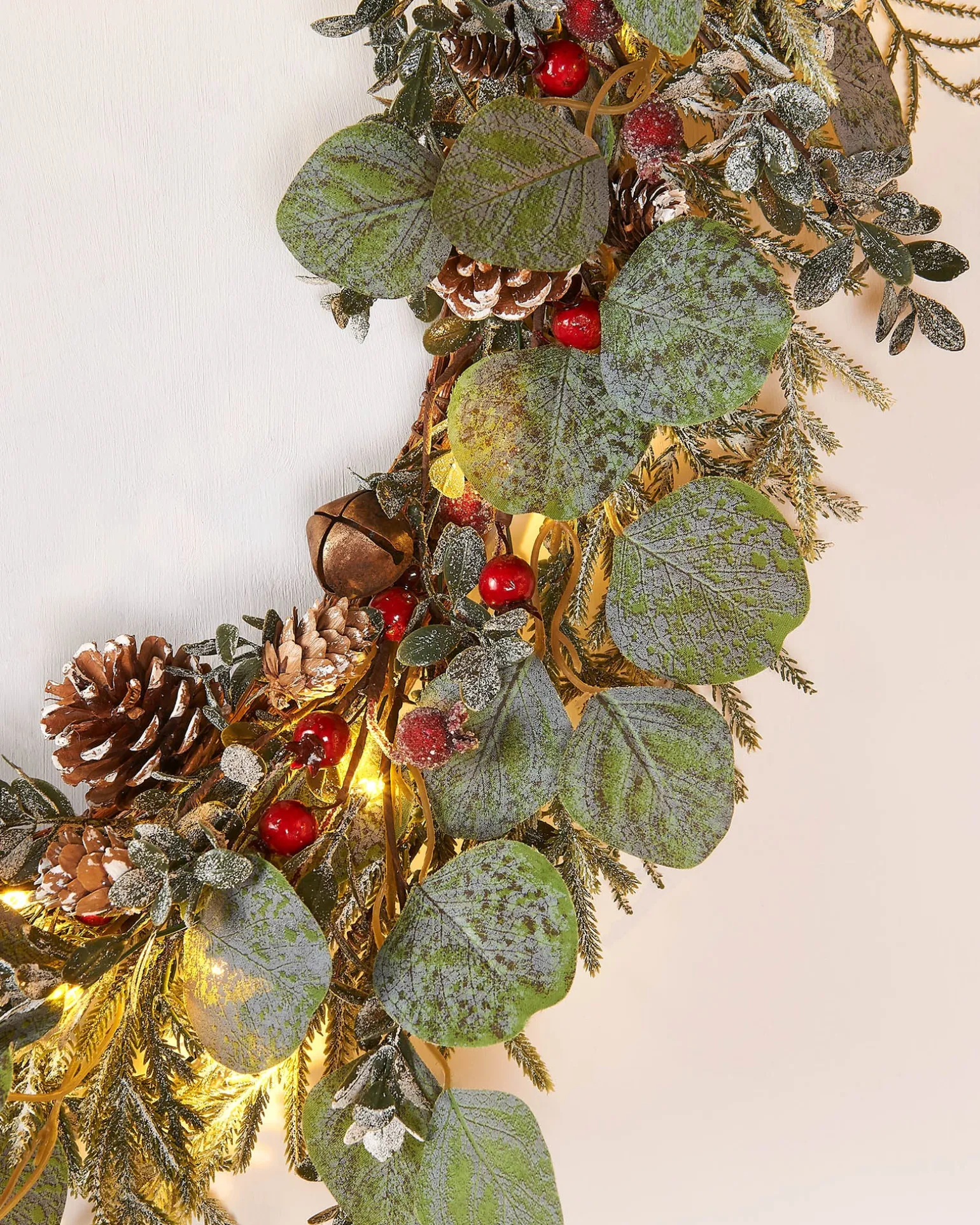 WeRChristmas Pre-Lit Frosted Eucalyptus Wreath, Pinecones & Berries, 76 Cm^ Decorated Wreaths|Pre Lit Wreaths