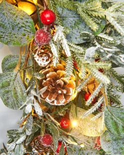 WeRChristmas Pre-Lit Frosted Eucalyptus Wreath, Pinecones & Berries, 76 Cm^ Decorated Wreaths|Pre Lit Wreaths