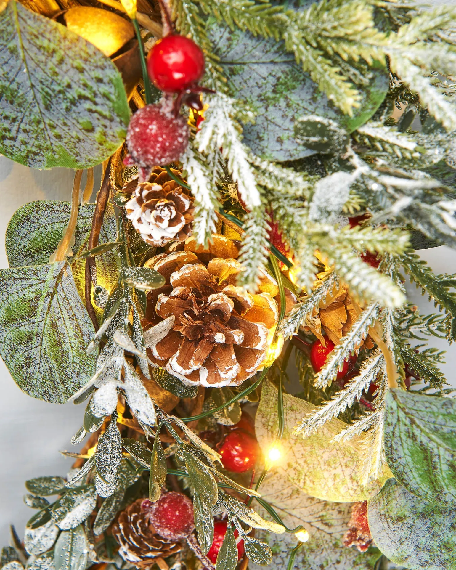 WeRChristmas Pre-Lit Frosted Eucalyptus Wreath, Pinecones & Berries, 76 Cm^ Decorated Wreaths|Pre Lit Wreaths