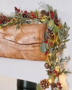 WeRChristmas Pre-Lit Frosted Eucalyptus Garland, Pinecones & Berries, 9 Ft^ Pre Lit Garlands|Decorated Garlands