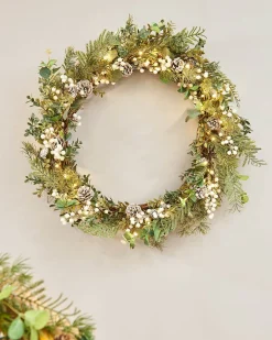 WeRChristmas Pre-Lit Frosted Eucalyptus Wreath, 76 Cm^ Decorated Wreaths|Pre Lit Wreaths