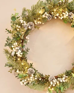 WeRChristmas Pre-Lit Frosted Eucalyptus Wreath, 76 Cm^ Decorated Wreaths|Pre Lit Wreaths